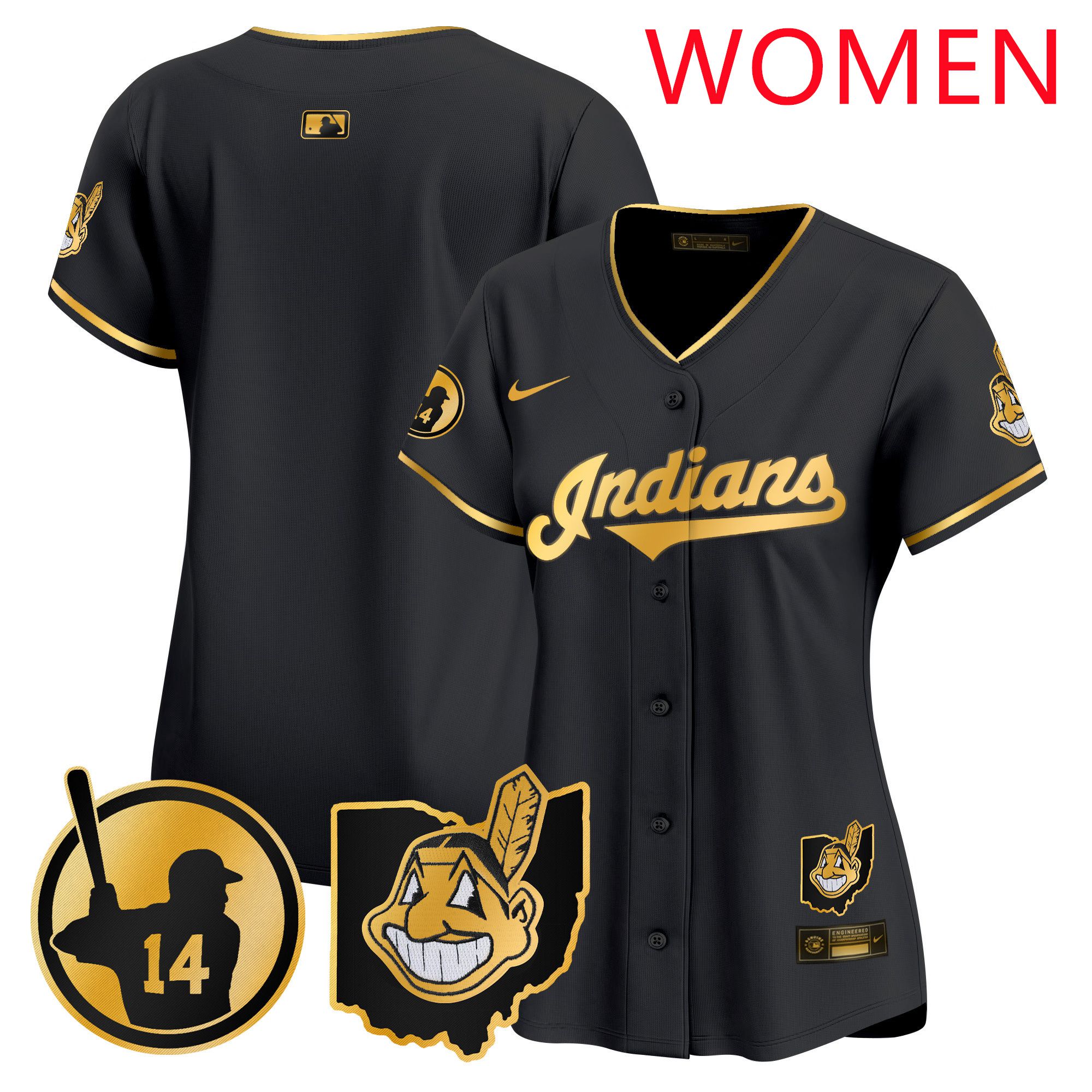 Women Cleveland Indians Blank Black Nike 2025 Patch Vapor Premier Limited MLB Jersey->customized mlb jersey->Custom Jersey